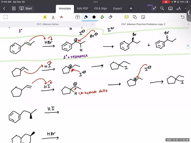 Ch7. Alkene Practice Problems (part 2): Hydrohalogenation