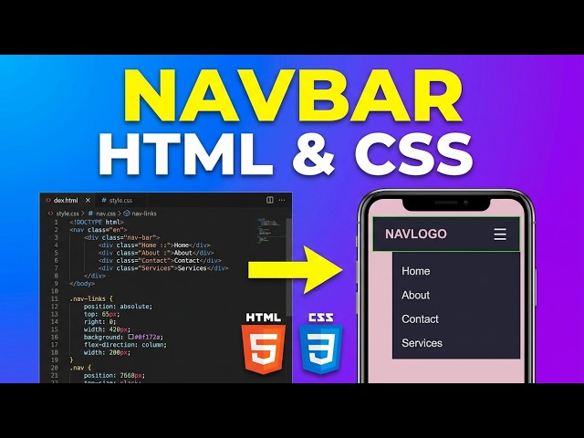 Responsive Navigation Bar Using HTML & CSS | Step-by-Step Tutorial 🔥