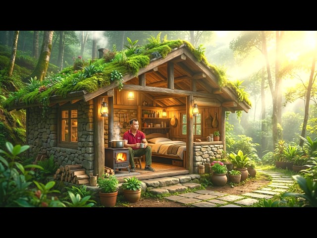 I Built Giant Boulder Jungle House from Scratch | Fog Rolls In at Dawn