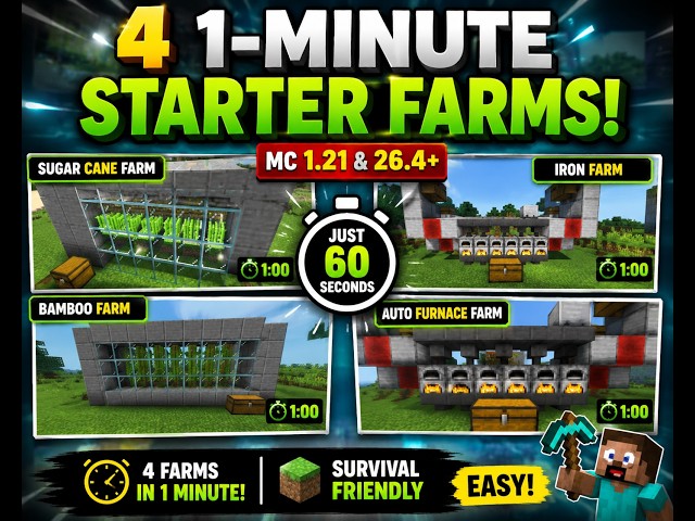 🚀 4 EASY Minecraft Starter Farms! | Java + Bedrock | 1.21 & 26.4