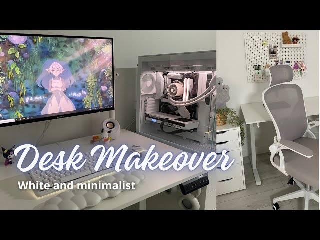 Aesthetic Desk Makeover 🖥️ White minimalist gaming Setup // Unboxing + Ikea Furnitures | Desk tour