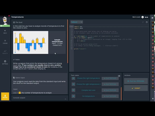 Codingame. Temperatures