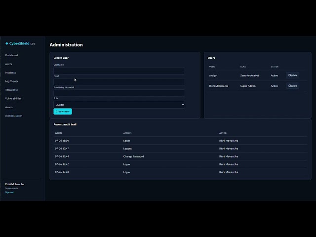Cyber Shield SOC Dashboard | A Cyber Security Operations Center Using Python Flask & MySQL 🔐