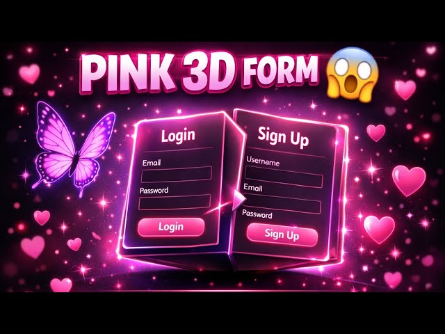 Pink 3D flip login sign up form 😱| Neno Animated From UI#coding #htmlcss #webdesign #3dform #viral 
