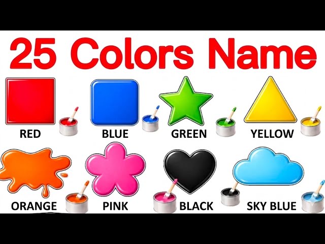 25 Colours Name English and Hindi | रंगों के नाम | Learn Colours for Kids 🌈 | 25 Colours Name