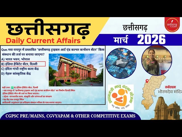 Chhattisgarh Current Affairs 2026, 15 March, Cg Update, Cg Currents