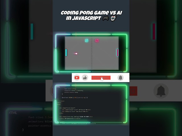 Coding Pong Game vs AI in JavaScript 🎮🤖#javascript #gamedev #coding #html5games #pong #ai #frontend