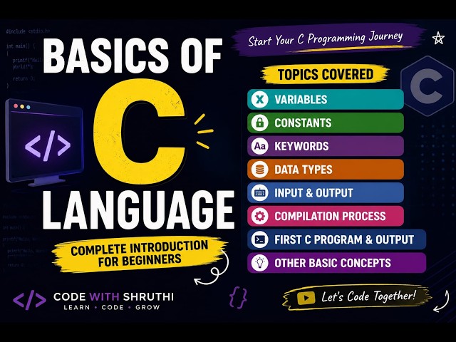 #C language Basics in one video|variables,constants,keywords&first program|start learning|C tutorial
