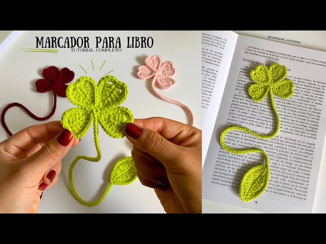 COMO TEJER UN MARCA PÁGINAS DE TRÉBOL 🍀A CROCHET ~ NIVEL PRINCIPIANTES FÁCIL Y RÁPIDO 🌸