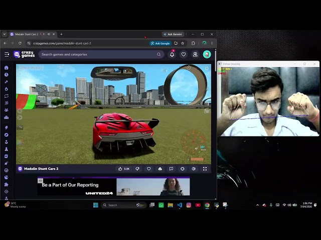 Steering a car using just my hands and a webcam 🚗✋ No wheel, no controller — built with Python, CV