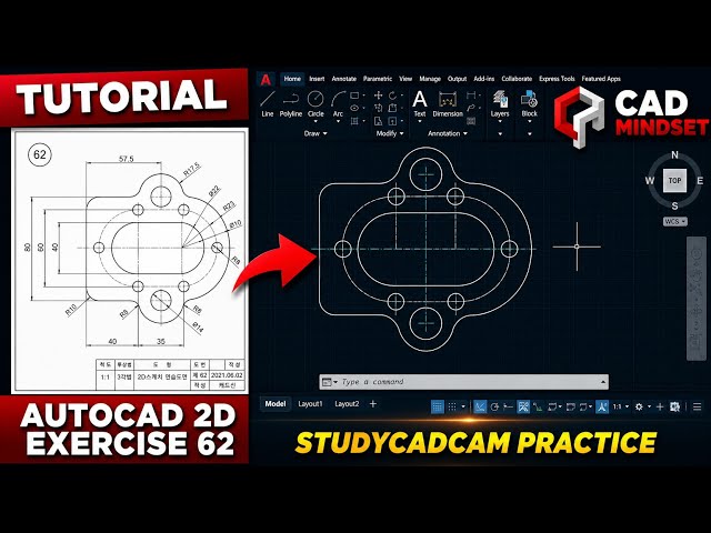 AutoCAD 2D Exercise 62 Tutorial | STUDYCADCAM Practice | CAD Mindset