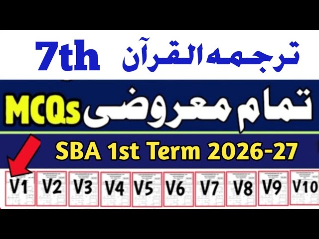 Class 7 Tarjuma tul Quran MCQs paper 2026 Sba 7th class ka Tarjuma tul Quran ka paper first term 