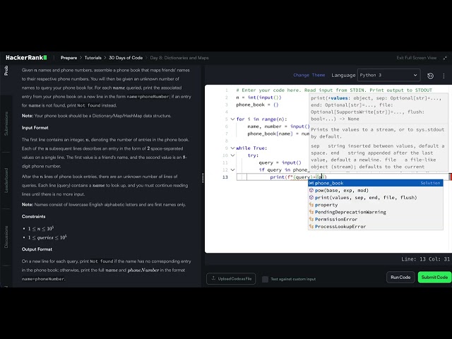 HackerRank Python 30 Days of Code - Day 8: Dictionaries and Maps