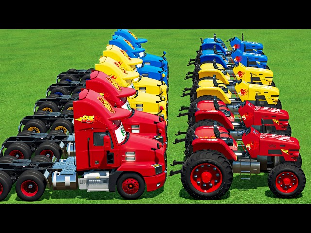 TRUCKS OF COLORS! TRANSPORT Small Lion TRACTORS with TESLA TRUCK! Farming Simulator 22