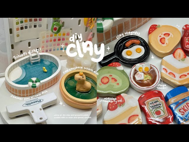 making clay trinket dishes and magnets🍳🍉🍓✨ using air dry clay / no bake