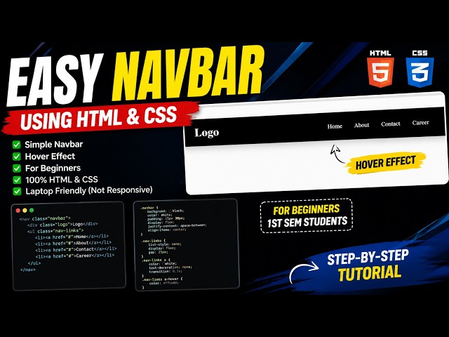 HTML CSS Navbar Tutorial for Beginners | Easy Navigation Bar with Hover Effects 🔥