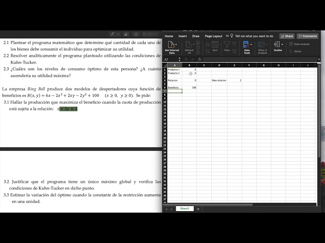 Excel Solver para problemas de Kuhn-Tucker