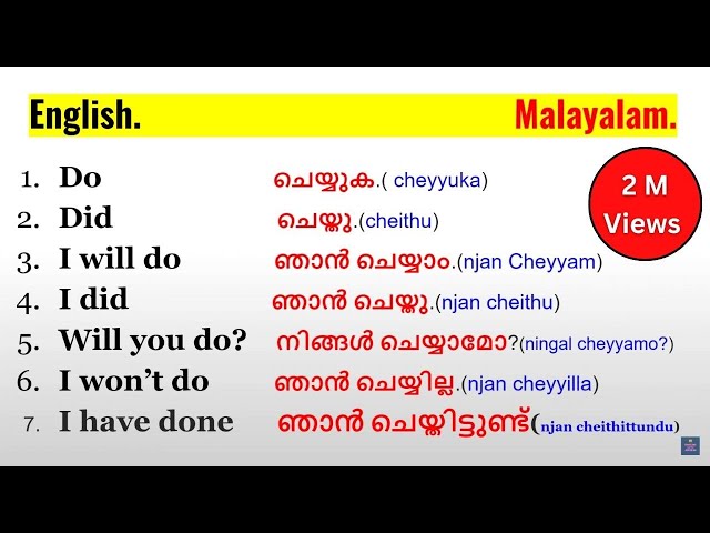 Simple Verbs and Expressions in English and Malayalam |Part 1|. English With Jintesh.