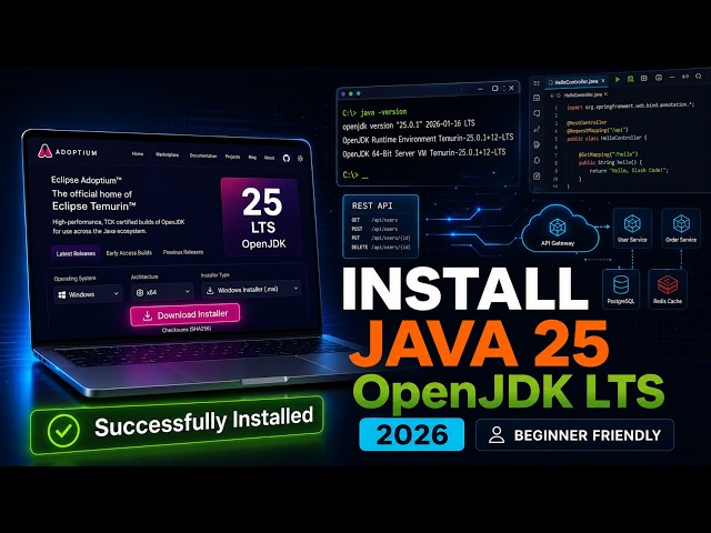How to Install Java 25 OpenJDK (LTS) on Windows (2026) | Eclipse Adoptium Complete Guide