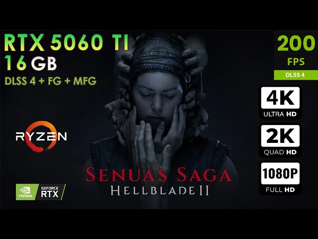 Senua's Saga HellBlade II En | Max Settings | DLSS4 + FG + MFG | RTX 5060 Ti 16GB | 4K, 1440p, 1080p