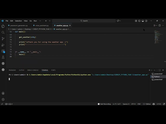 OIBSIP Python Task 5 - Weather App using API | Oasis Infobyte Internship | Python project