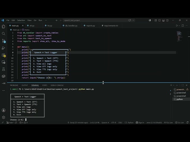 Text-to-Speech and Speech-to-Text Logger Using Python & SQL | Summer Training Project