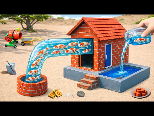 DIY Construction Science Project - Building a Modern Fish House and Pool Tank with Brick and Cement