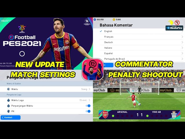 PES 2021 MOBILE OFFLINE NEW UPDATE | English Commentary, Match Time Setting & Penalty Shootout