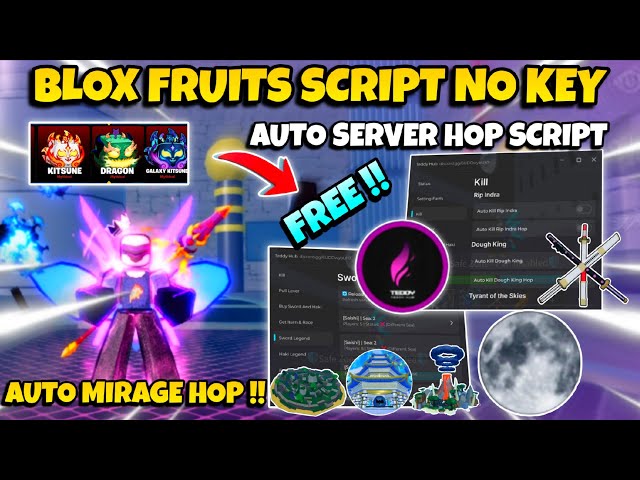 New Blox Fruits Script No Key - "Auto Server Hop" Mirage, Full Moon, TTK, Prehistoric island & More