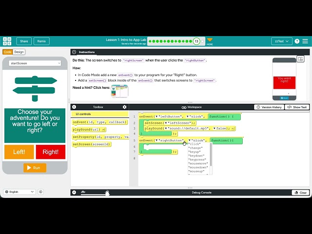 Code.org Event-Driven Programming Lesson 1 #13
