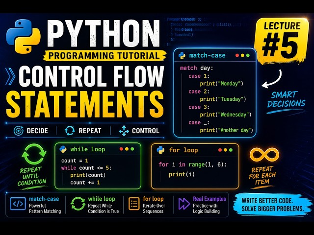 Python Programming Tutorial #5 | match-case, while Loop & for Loop Explained