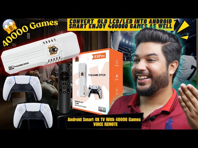 K8 Pro Android Game Stick Unboxing 🔥|40000+ Retro Games|PS5 Style Controllers|Voice Remote|4K TV Box