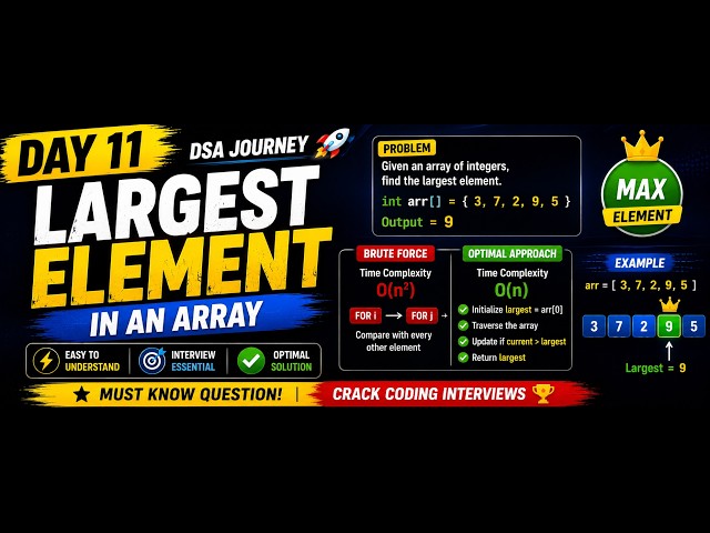 Largest Element in Array | Brute Force vs Optimal Solution | DSA Day 11 🚀