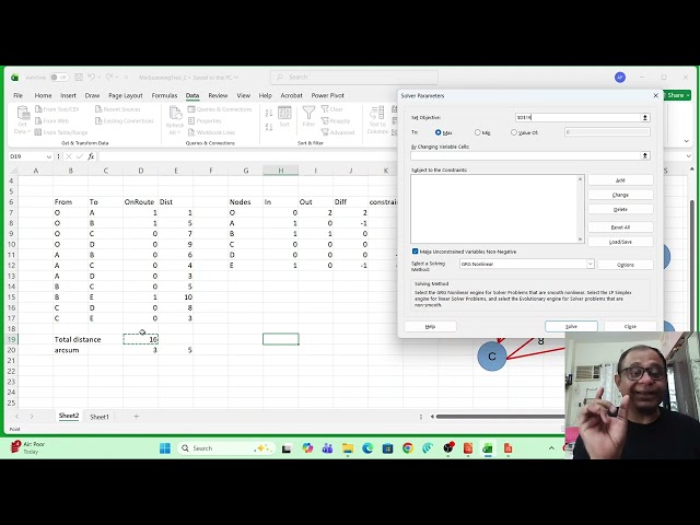 The minimum spanning tree for a complex network using MS Excel Solver