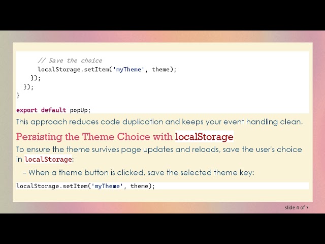 How to Save a JavaScript Theme Choice on a Quiz Webpage