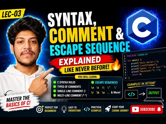 C Programming Full Course|Lecture 03| SYNTAX,COMMENT & ESCAPE SEQUENCE Explained Like Never Before!🔥