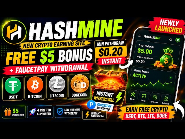 New Earning Site | $5 Bonus | FaucetPay Withdrawal | Crypto Mining Review