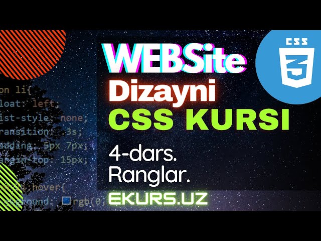 CSS, 4-dars, CSS-dagi Ranglar. Colors in CSS. Dasturlashni 0 dan o'rganish. Website yaratish.