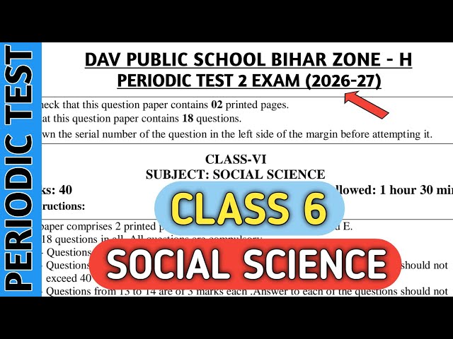 DAV Class 6 Social Science Question Paper for Periodic Test 2/PT 2 Exam 2026 | DAV Paper Zone |