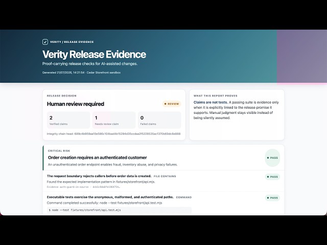 Verity — Proof Carrying Release Gates | OpenAI Build Week 2026