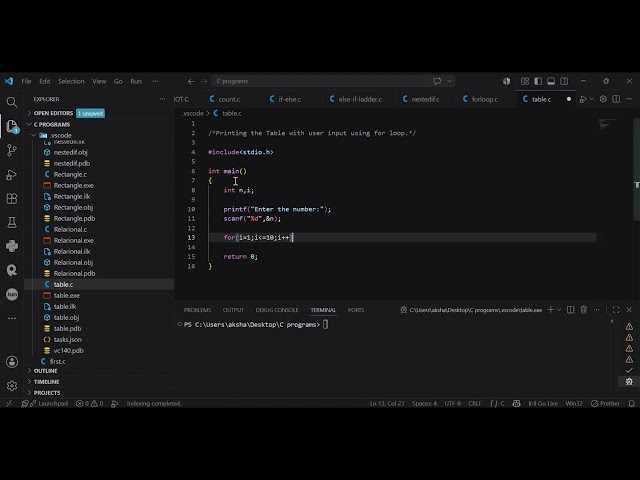 Create table of any number using for loop.