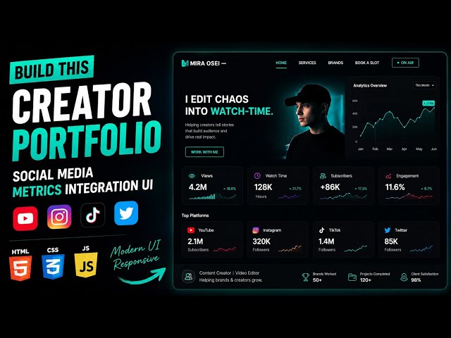 Build a Professional Creator Portfolio Website 🚀 | Social Media Analytics UI | HTML CSS JS
