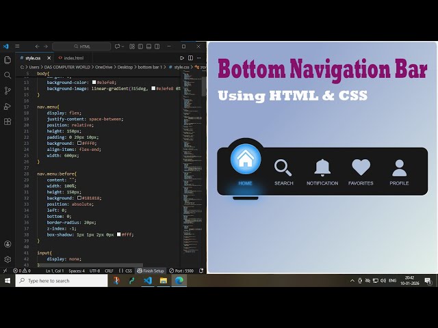 Modern Iconic Bottom Navigation Bar Using HTML & CSS | Stylish UI Design