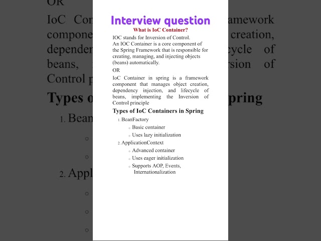 spring ioc container | What is lOC Containers #spring #springboot #container #interview #short