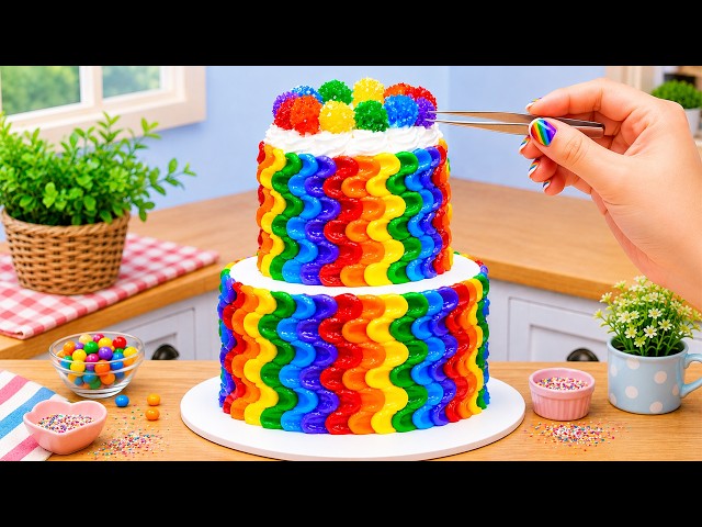 How to Make Rainbow Chocolate Cake 🌈 Super Glossy Drip Cake Tutorial by Cute Mini Cakes