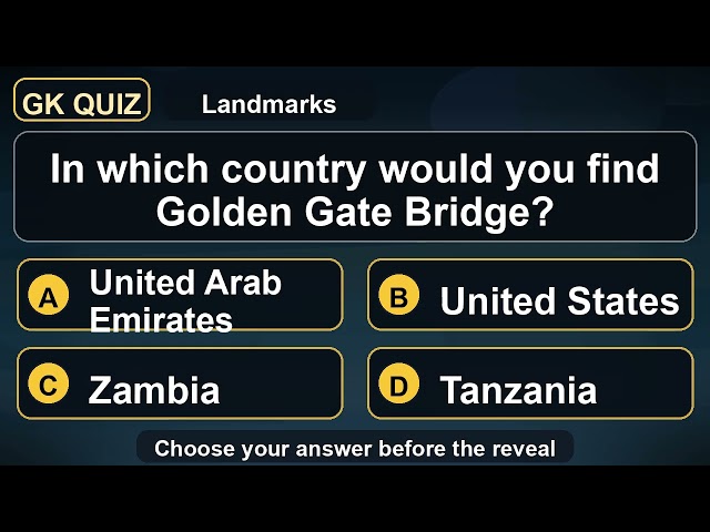 General Knowledge Quiz: In which country would you find Golden Gate Bridge?
