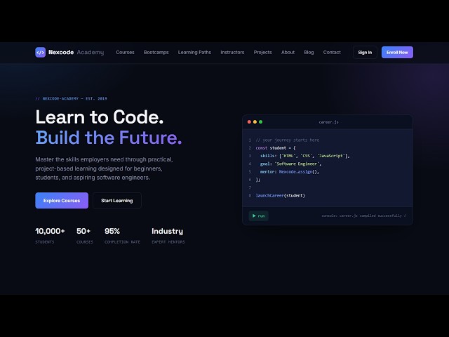 How to Create a Online Coding Academy website in HTML CSS and Javascript | Source Code