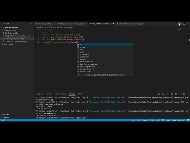 Program 001 to 004 of Python