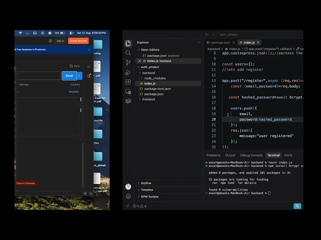 auth basics (react + express) no database