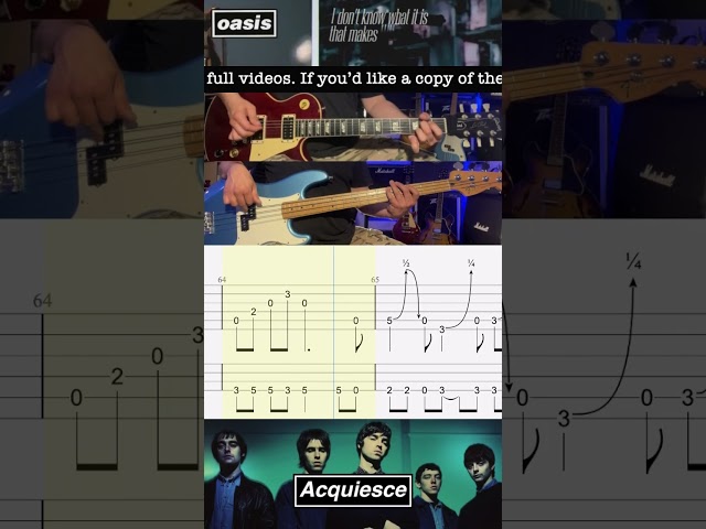 Acquiesce - Oasis - Lead Guitar - Bass - Lesson - Rolling Tab - Cover - Demonstration  #oasisreunion